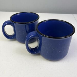 Vintage Marlboro Unlimited Mugs Blue Speckled Stoneware Coffee Camp - Set of 2